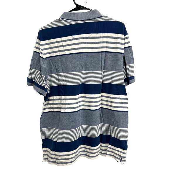 Chaps Mens Blue White Striped Polo Shirt Sz L - Picture 2 of 8
